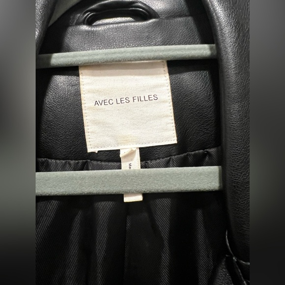 AVEC LES FILLES Black Faux Leather Bomber Cropped Jacket L/XL - Picture 5 of 6
